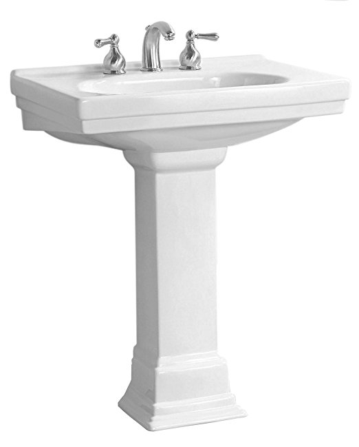 White bathroom sink with a slight lip on back.